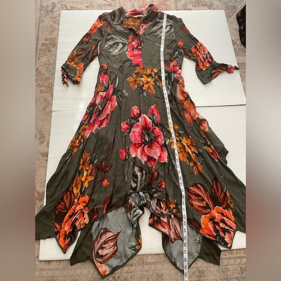 Soft Surroundings Provencia Green Floral Dress Handkerchief Hem Size PL - Picture 9 of 12